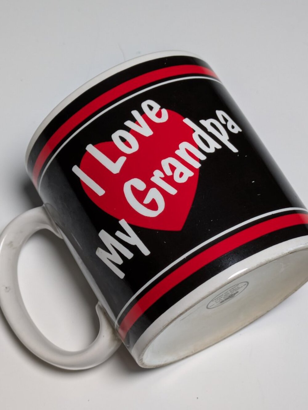 I Love My Grandpa Coffee Mug by Russ Berrie 12 Oz Red Black Stripes Vintage